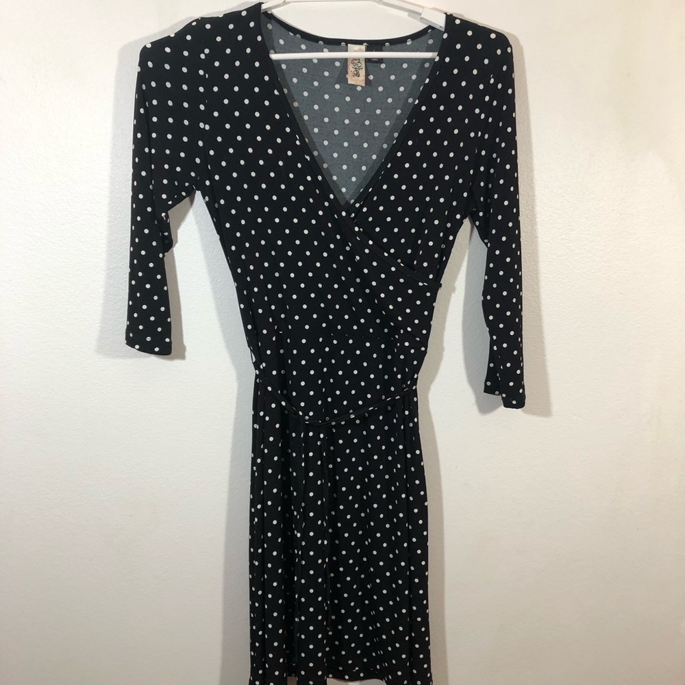 Lster Dress Black White Polkadot V-Neck Crosses